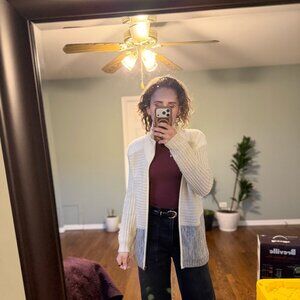 Trouvé Colorblock Zip Cardigan Sweater – Cream & Gray – XS